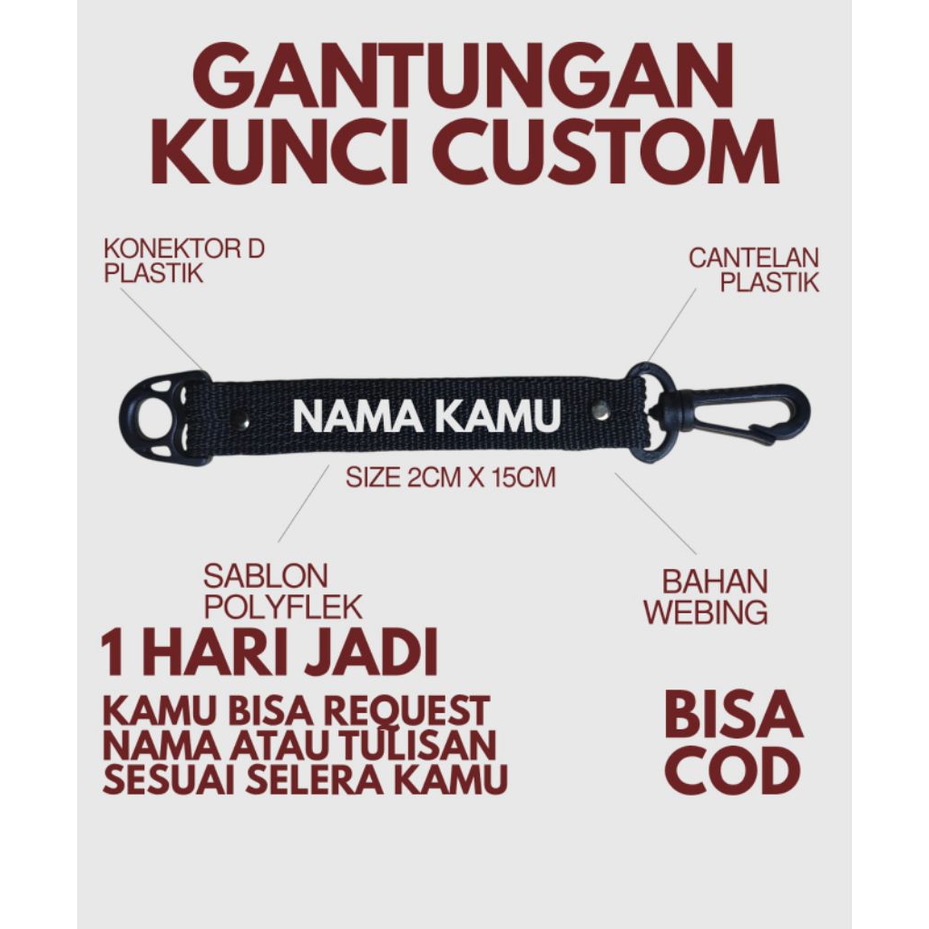 gantungan kunci, keychain webbing, gantungan kunci custom nama sendiri