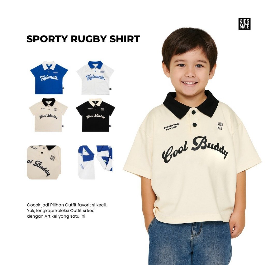 KRUCILKUU-KAOS BAJU ANAK SPORTY RUGBY SHIRTS WANKI OVERSTRIPE THREECOLOUR  UMUR 1-10 TAHUN