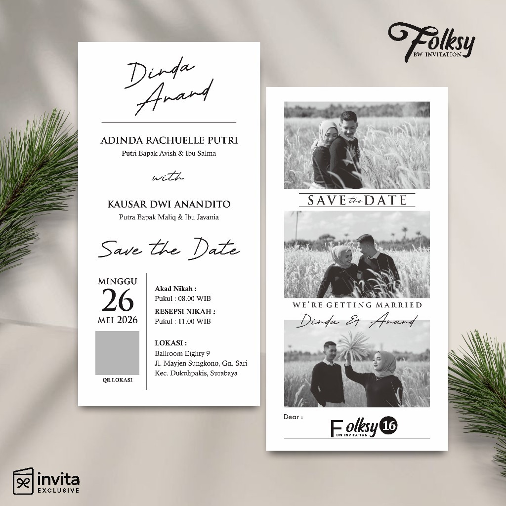 UNDANGAN NIKAH SIMPLE ELEGAN GOPEK BW - UNDANGAN PERNIKAHAN GLOSSY INVITATION FOLKSY MURAH