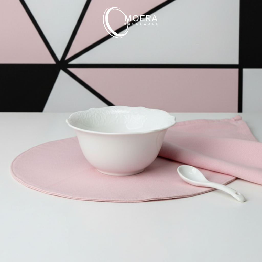 MOERA Mangkok Nasi Sup Bunga Keramik Premium Putih Diameter 16cm / Mangkuk Aurelia Lace Hotelware se
