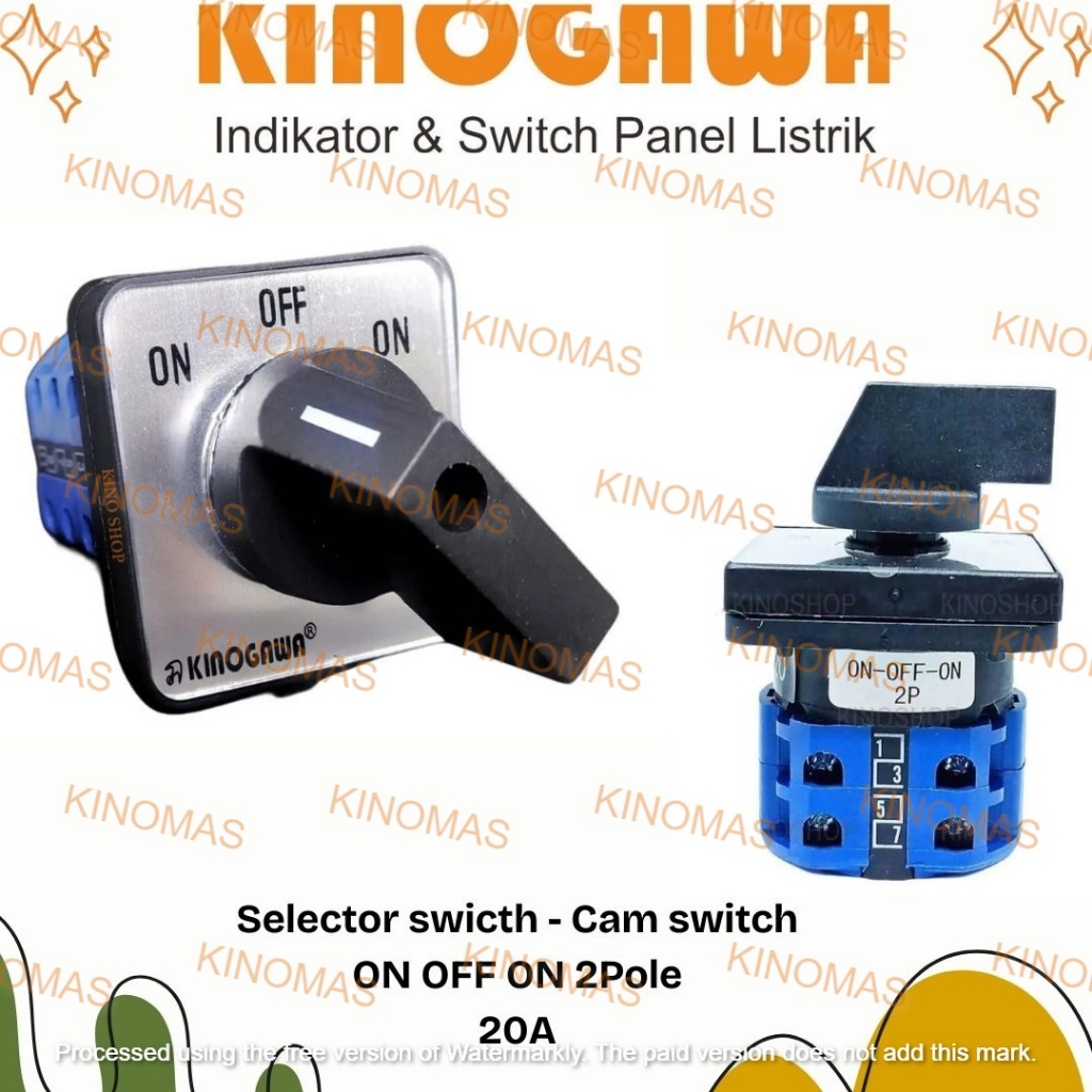 KINOGAWA Switch ON OFF ON 2P Cam Switch Saklar Putar Selector Ohm Saklar Panel Mesin Otomatis Saklar