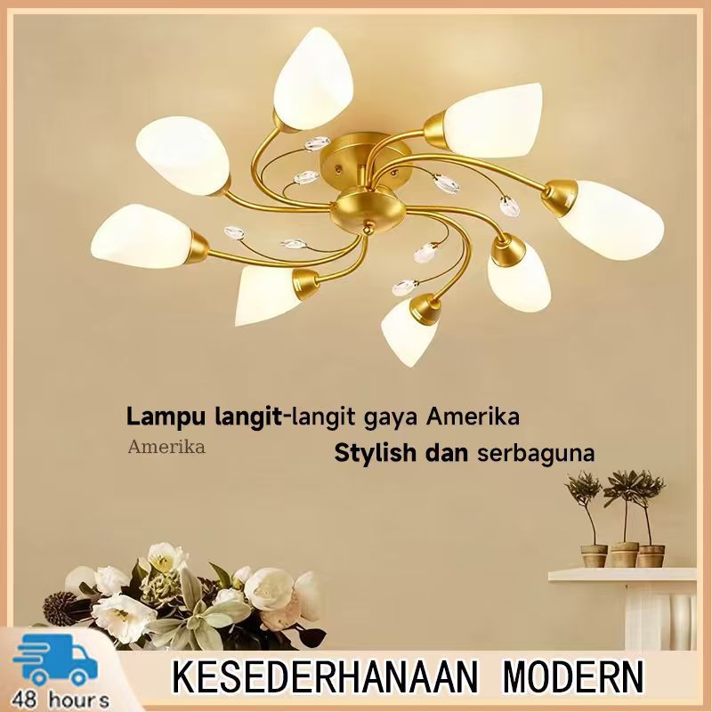 Lampu plafon gaya Nordik, lampu plafon model cabang 6/8 kepala, lampu plafon Amerika yang sederhana 