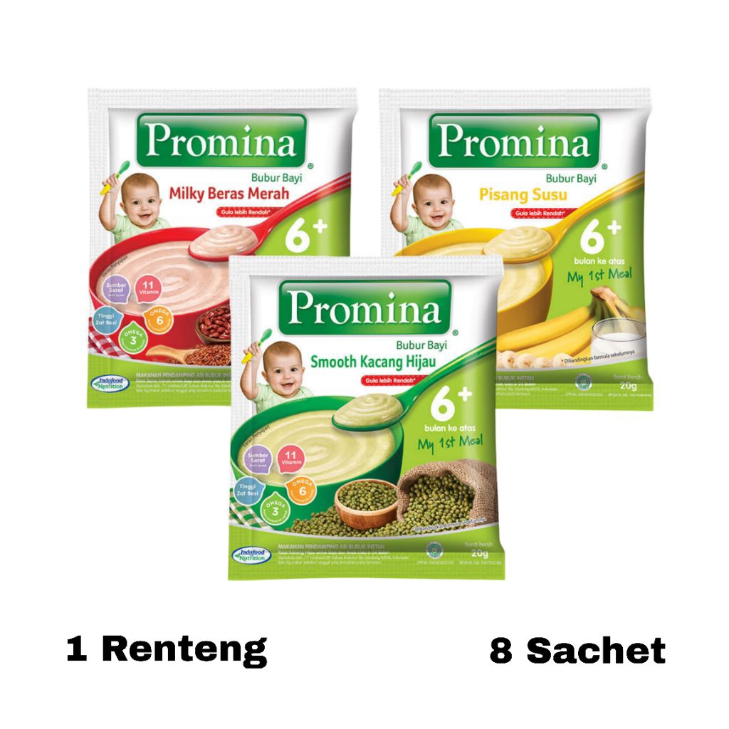 Promina Bubur Bayi 20g – 1 Renteng Isi 8 Sachet | MPASI Bergizi untuk Bayi 6+ Bulan