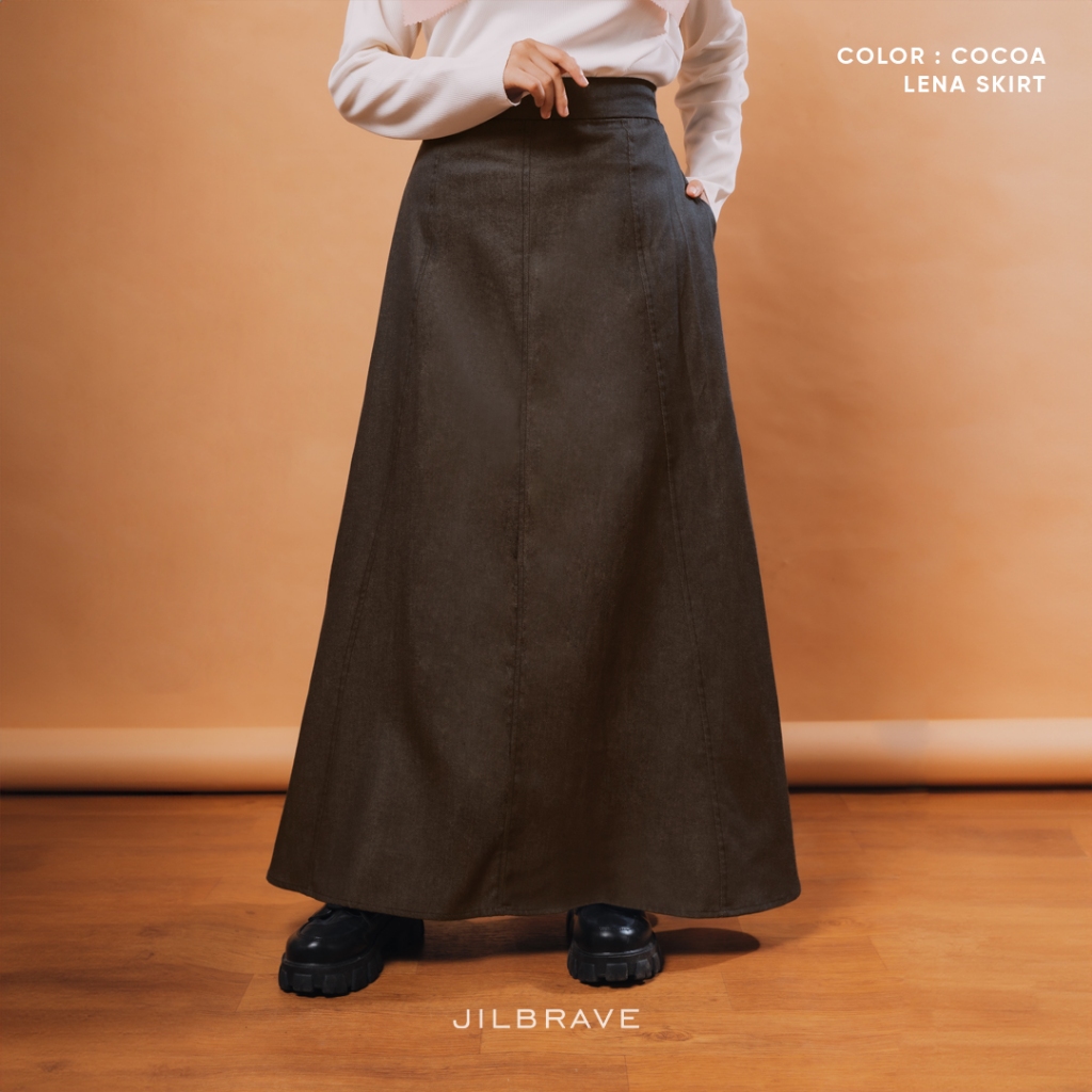 Jilbrave Lena Skirt Rok Wanita A-Line Maxi Bahan Soft Jeans One Set Rok Atasan Tbk