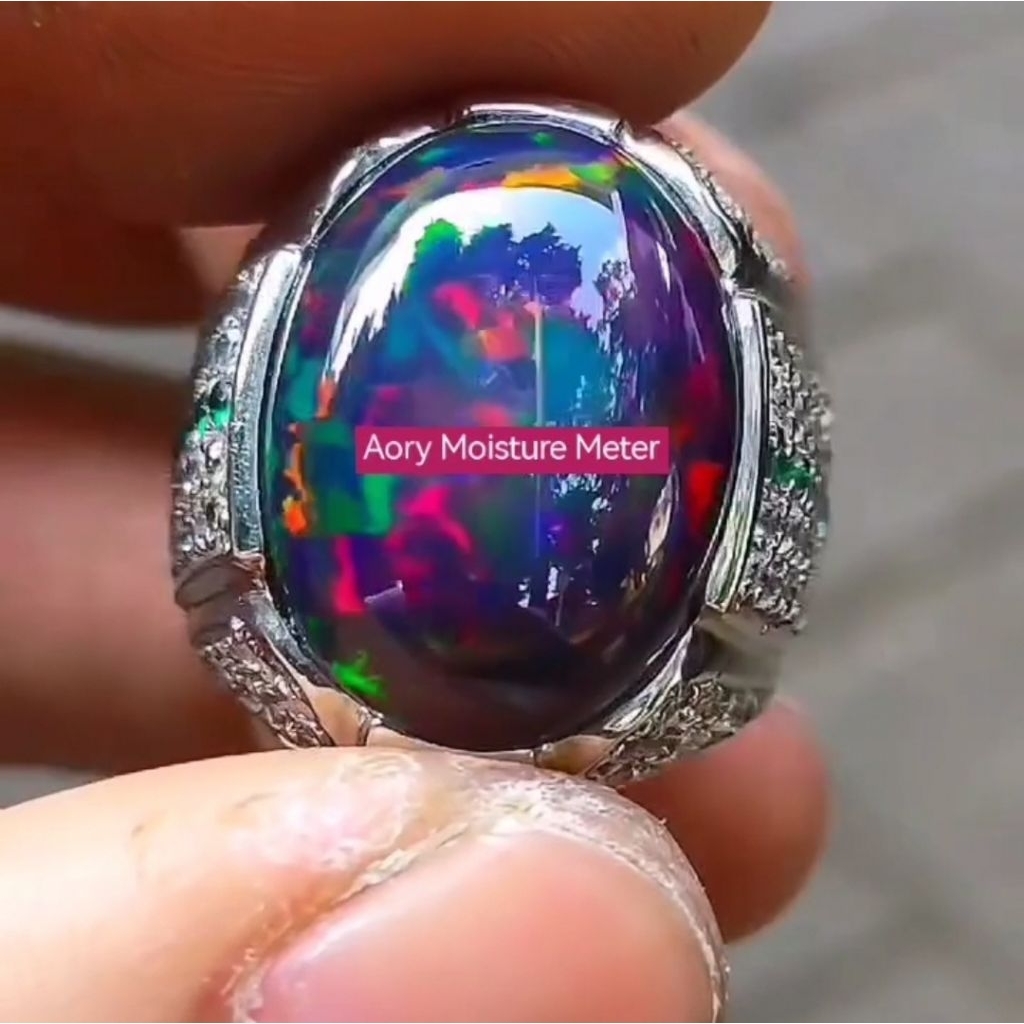 Batu Natural Kalimaya Black Opal Ethiopia Ring Perak