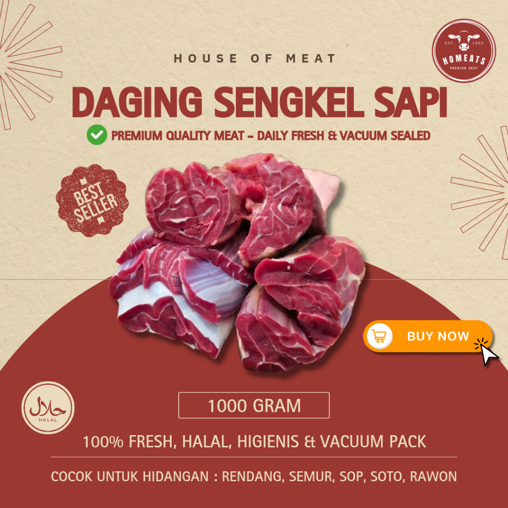 Homeats - Daging Sengkel Sapi 1 Kg Shank Sapi Lokal Segar  Premium | Halal, Higienis, Vacuum Pack - 