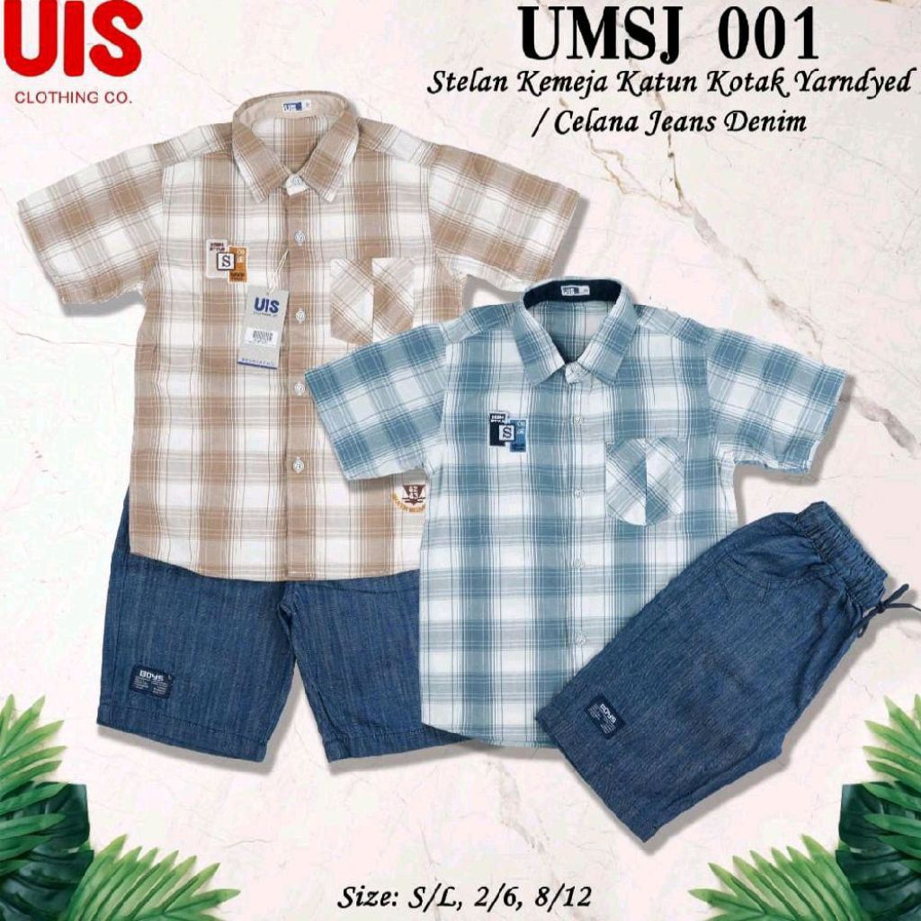 UIS KEMEJA KOTAK PENDEK//Celana Jeans Pendek//SETELAN KEMEJA KATUN KOTAK YARNDYED// SETELAB ANAK// K