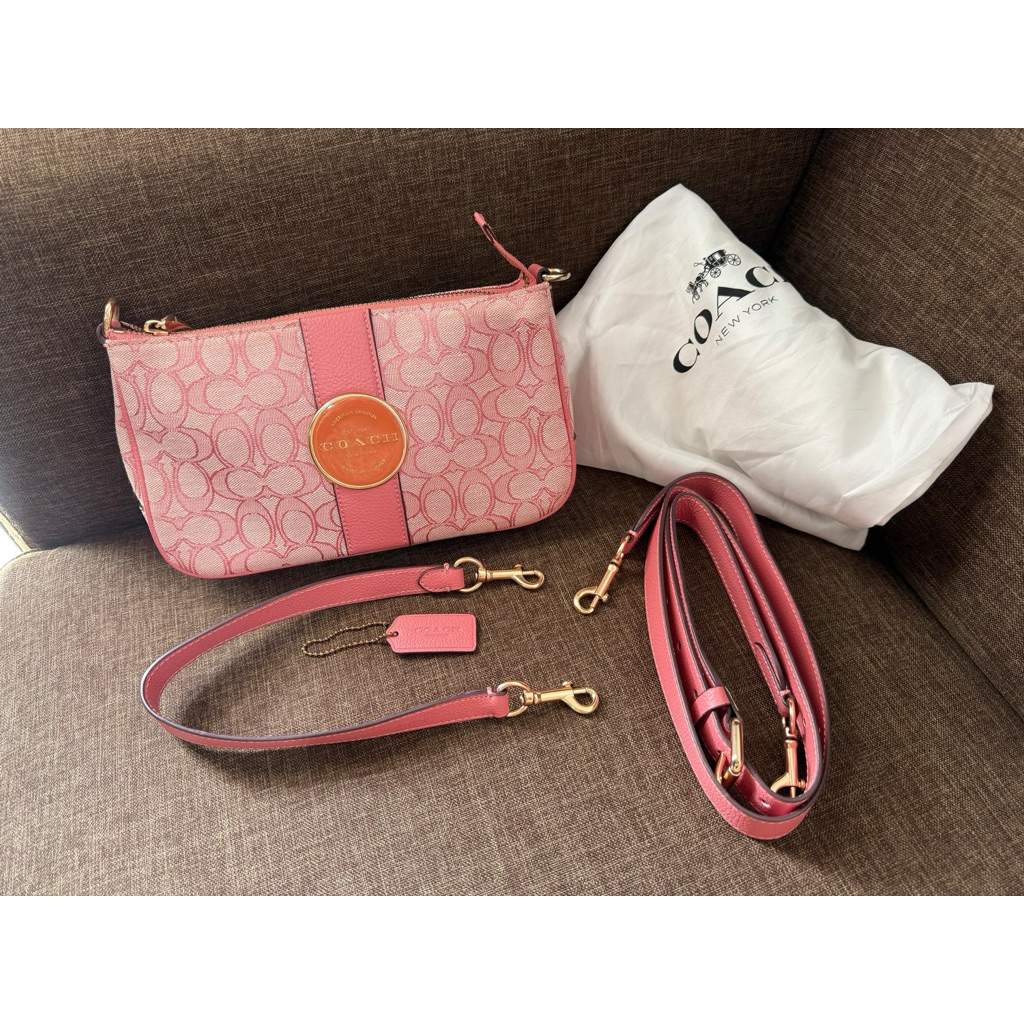 Coach Lonnie Baguette in Signature Jacquard Pink Bag (Preloved Authentic 100%)