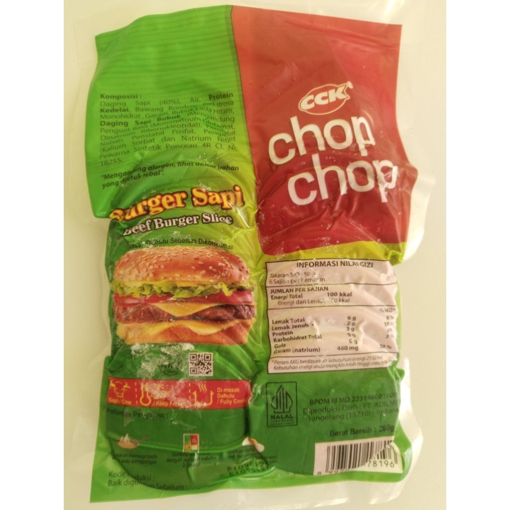 Beef Burger Slice Chop Chop 280 gr