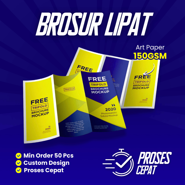 Cetak Brosur Lipat 3 / Print Brosur Trifold / Custom Leaflet Bahan Art Paper 150gsm