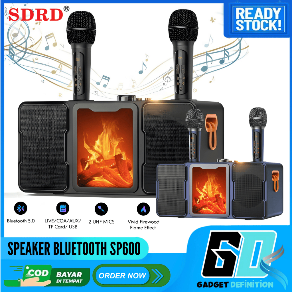 Speaker Karaoke SP600 Portable - 2 Mic UHF Display LED Hi-Fi Bass Speaker Karaoke Bass Mantap