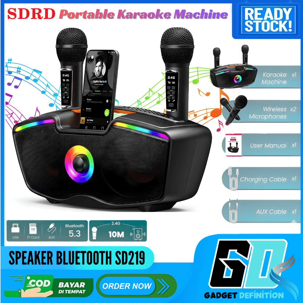 Speaker Karaoke Bluetooth Wireless SD-219 Speaker Portable Karaoke 2 Mic Wireless