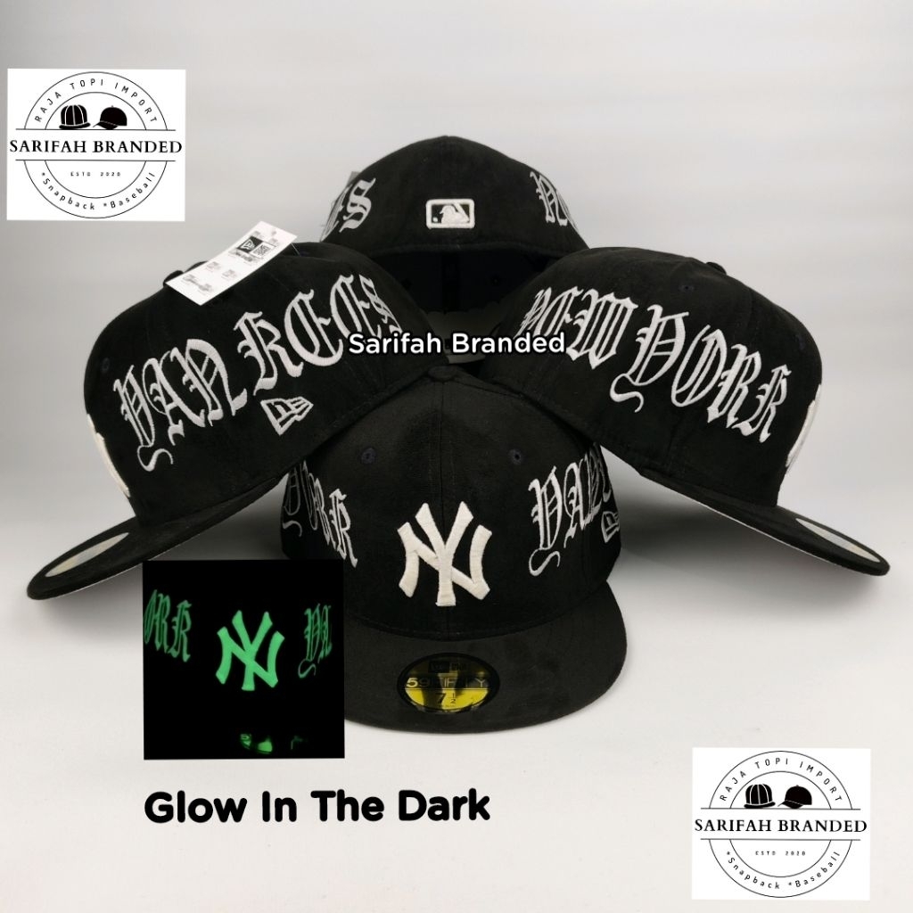 Topi Build Up NY Blockhead Glow In The Dark Bahan Beludru AA+ Impor - Topi Fitted Impor