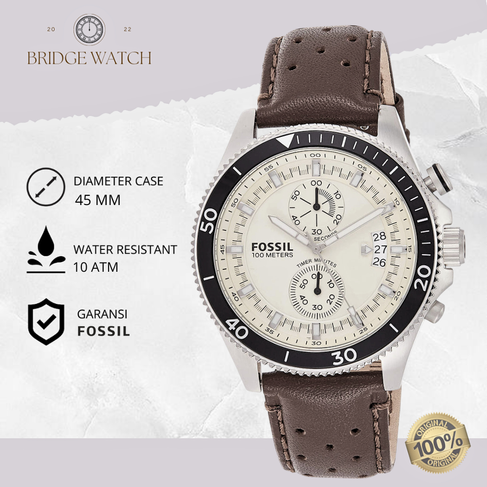 Jam Tangan Pria Fossil Wakefield CH2943 Chronograph Kulit Brown Sporty Casual Original