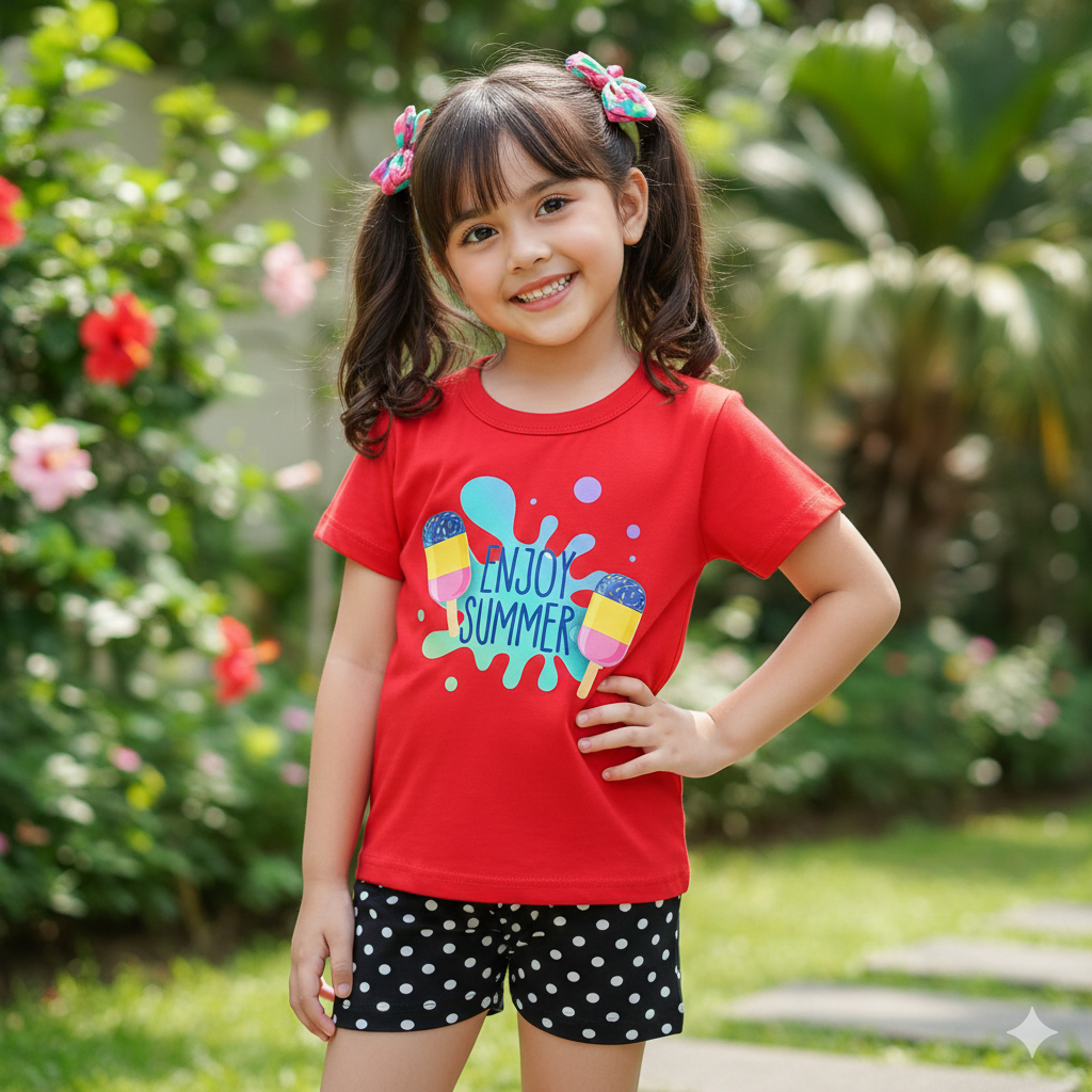 SET Pendek Anak Perempuan Motif Enjoy Summer