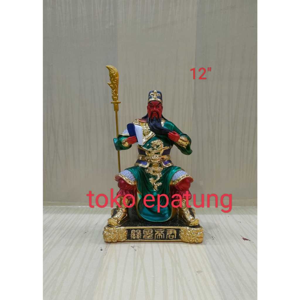 Patung dewa kwan kong / kwan kung - duduk - jenggot - buku - 12 inch - fiber - s25