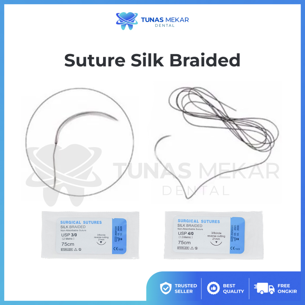 Dental Silk Braided Benang Suturing Jarum + Benang Steril