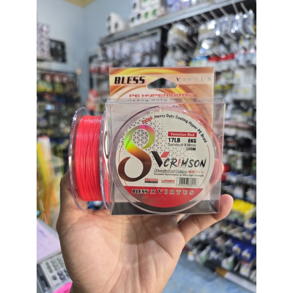 SENAR PE BLESS X VIRTUS CRIMSON X8 100M MERAH