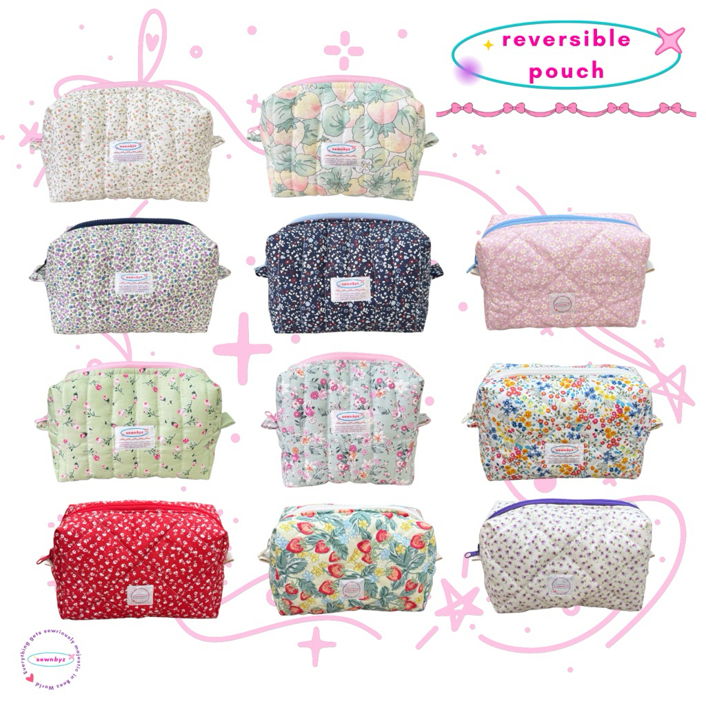 makeup pouch coquette reversible standing pouch || sewnbyz