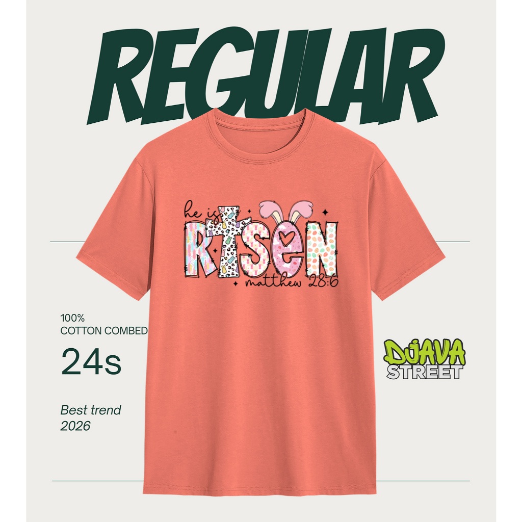 Part 2 Kaos He Is Risen Matthew 28 Bunny T-shirt Distro Unisex Pria Wanita Baju Rohani Kristen Katol