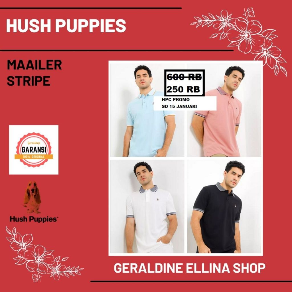 Kaos kerah pria Hush Puppies 100% original seri MAAILER STRIPE