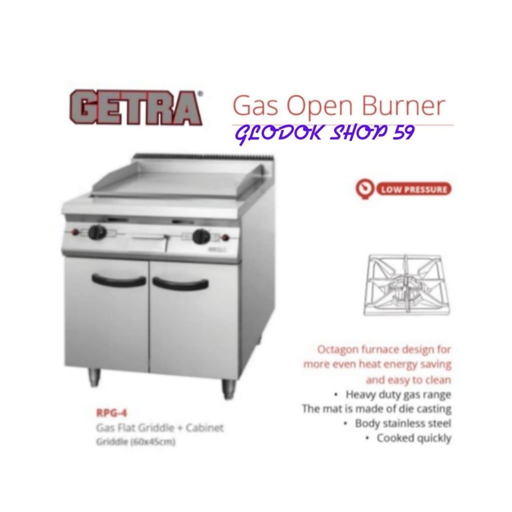 Kompor Gas GETRA RPG-4 / RPG 4 Kompor Pemanggang Gas Flat Griddle + Cabinet Griddle Stainless Steel 