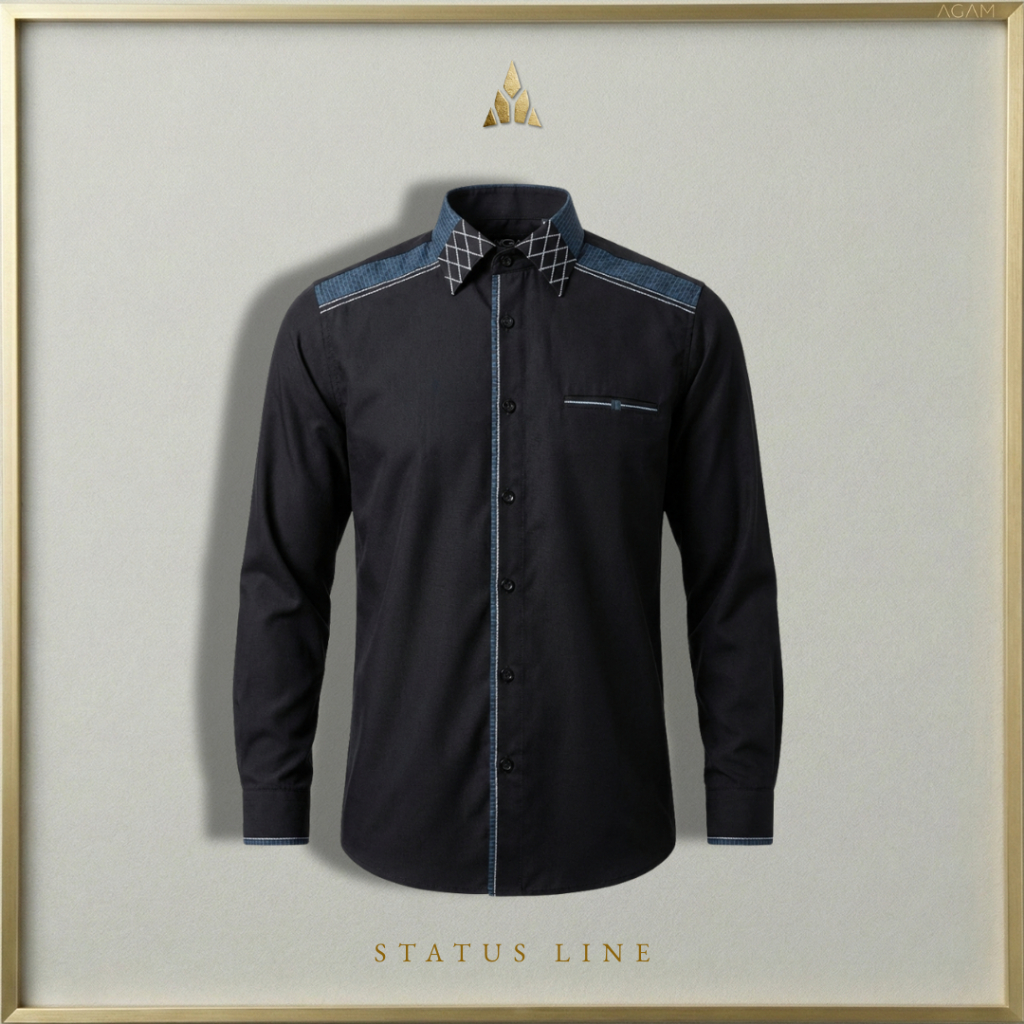 AGAM ESSENTIAL — Kemeja Pria Biru Navy  Lengan Panjang — Executive Cut Structural Fabric | SENA PRIM