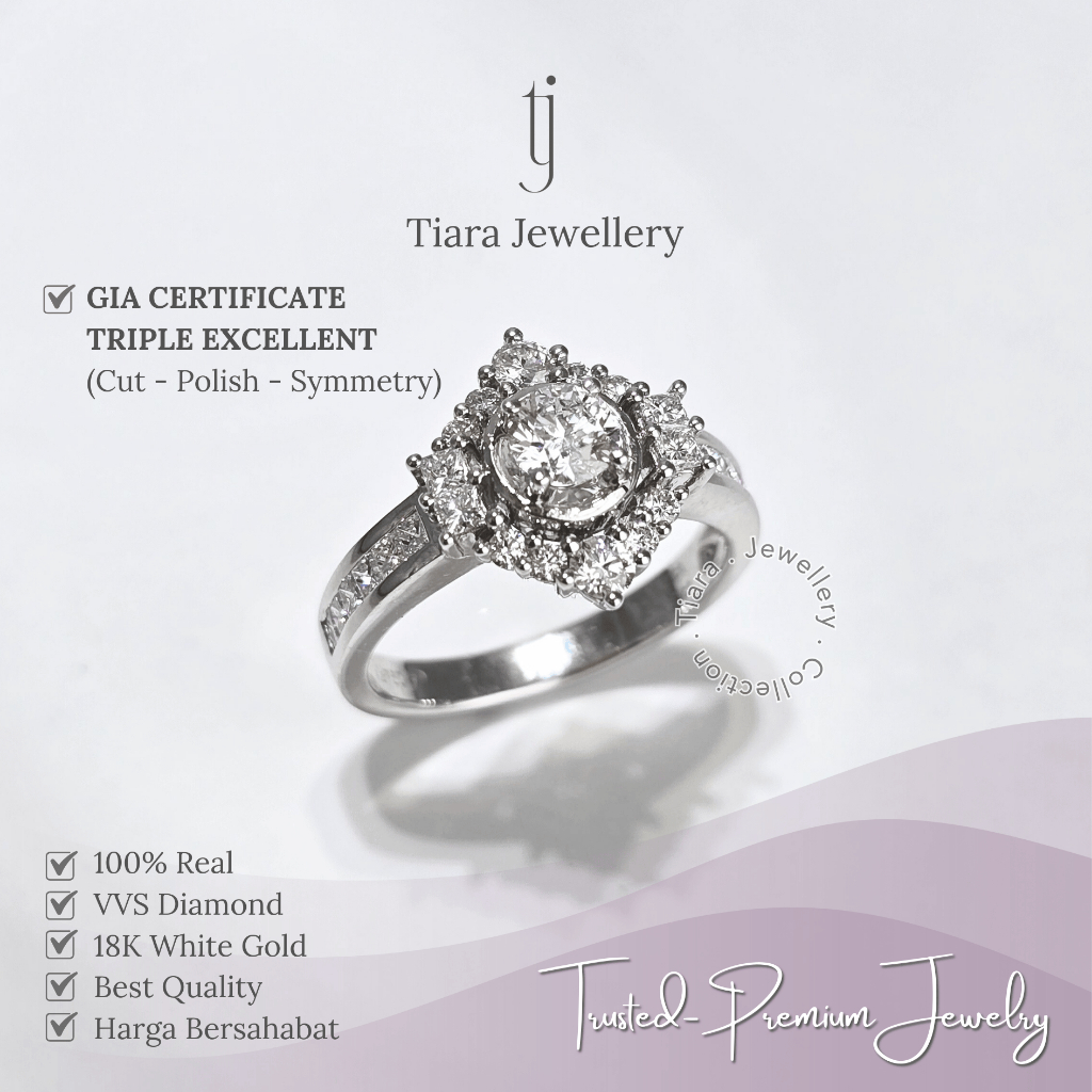 Tiara Jewellery - Classic Style Luxury VVS Diamond Ring GIA Certificate Triple Excellent 18K White G