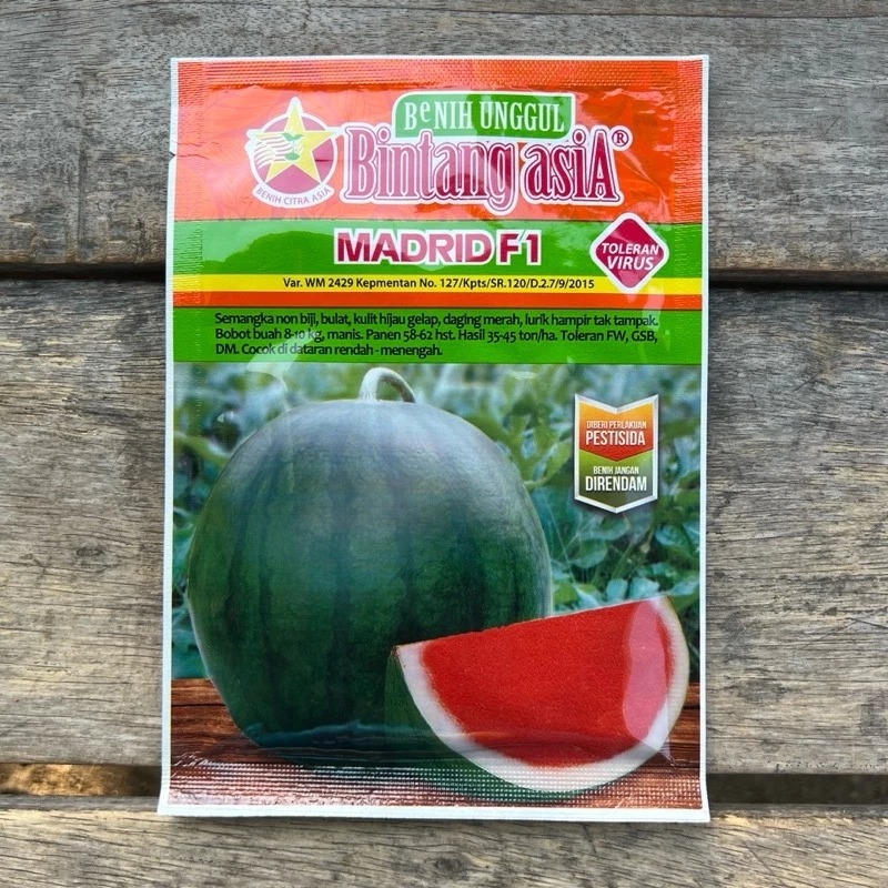 Benih semangka MADRID F1 20 gram biji semangka merah bulat non biji hibrida