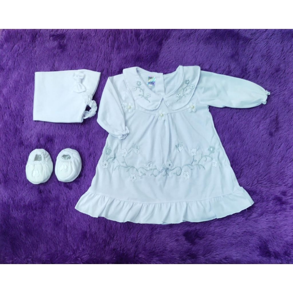 Gamis bayi perempuan warna putih motif bordir Gamis lebaran 2026