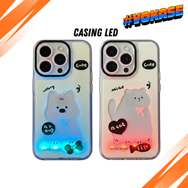 CASE LED WARNA WARNI LOVELY PUPPY AND KITTEN CAT FOR IPHONE 11 12 13 14 15 16 PLUS PRO MAX