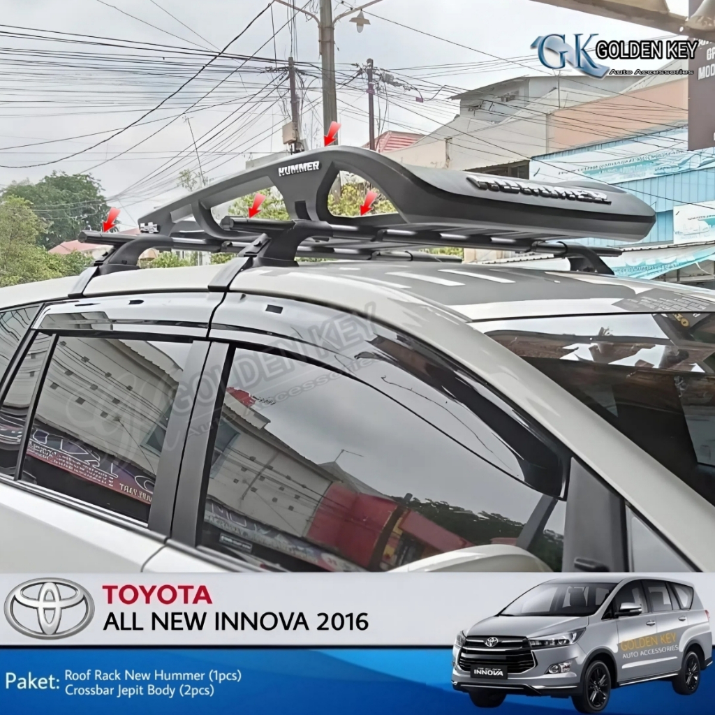 PAKET All New Innova Reborn 2016-up Roof Rack New Hummer + Crossbar Jepit Body Rak Bagasi Atas Mobil