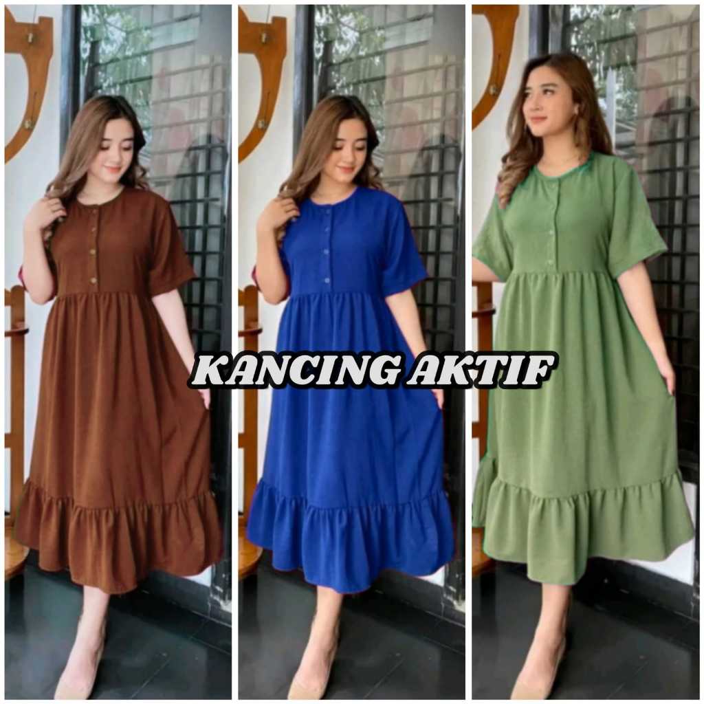 BISA PILIH WARNA Isi Tiga pcs nadira dress remaja wanita daster crinkle airflow busui bumil