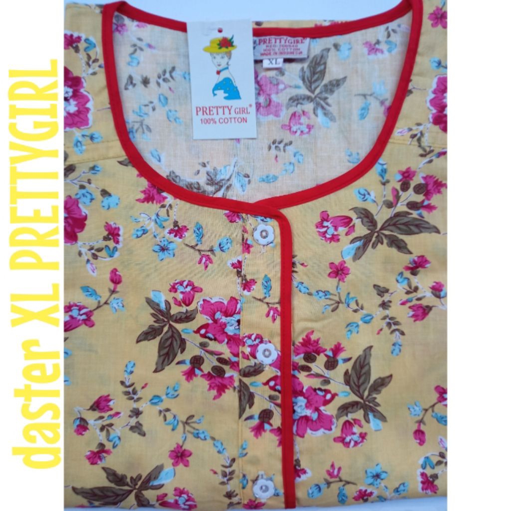 Daster Bahan Katun Lengan Pendek Pretty Girl Jumbo XL Adem Cantik Murah Tidur Hamil dan Menyusui Bus