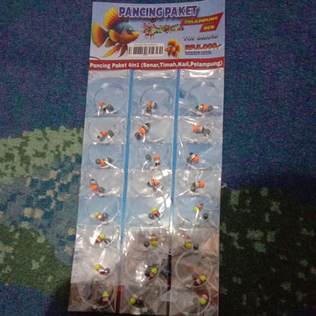 paket lengkap pancing+ senar+ pelampung 1 renteng isi 24 bungkus