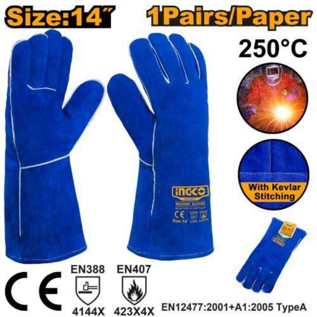 Sarung tangan las kulit tebal anti api 16" INGCO HGVW