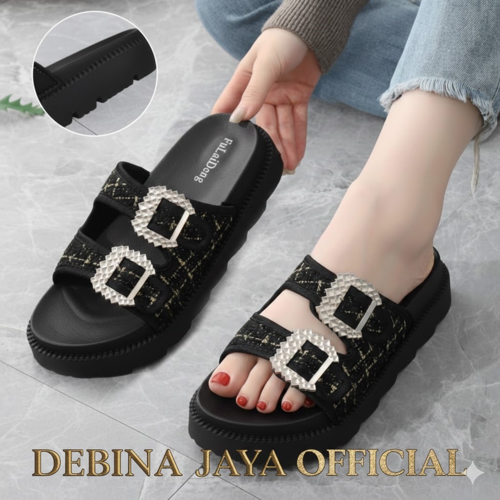 Debina Jaya Official  –  FLD 238-C2  -  Size  No. 37 - 41  -  Sandal Sepatu Sandal Slop Tebal Jelly 