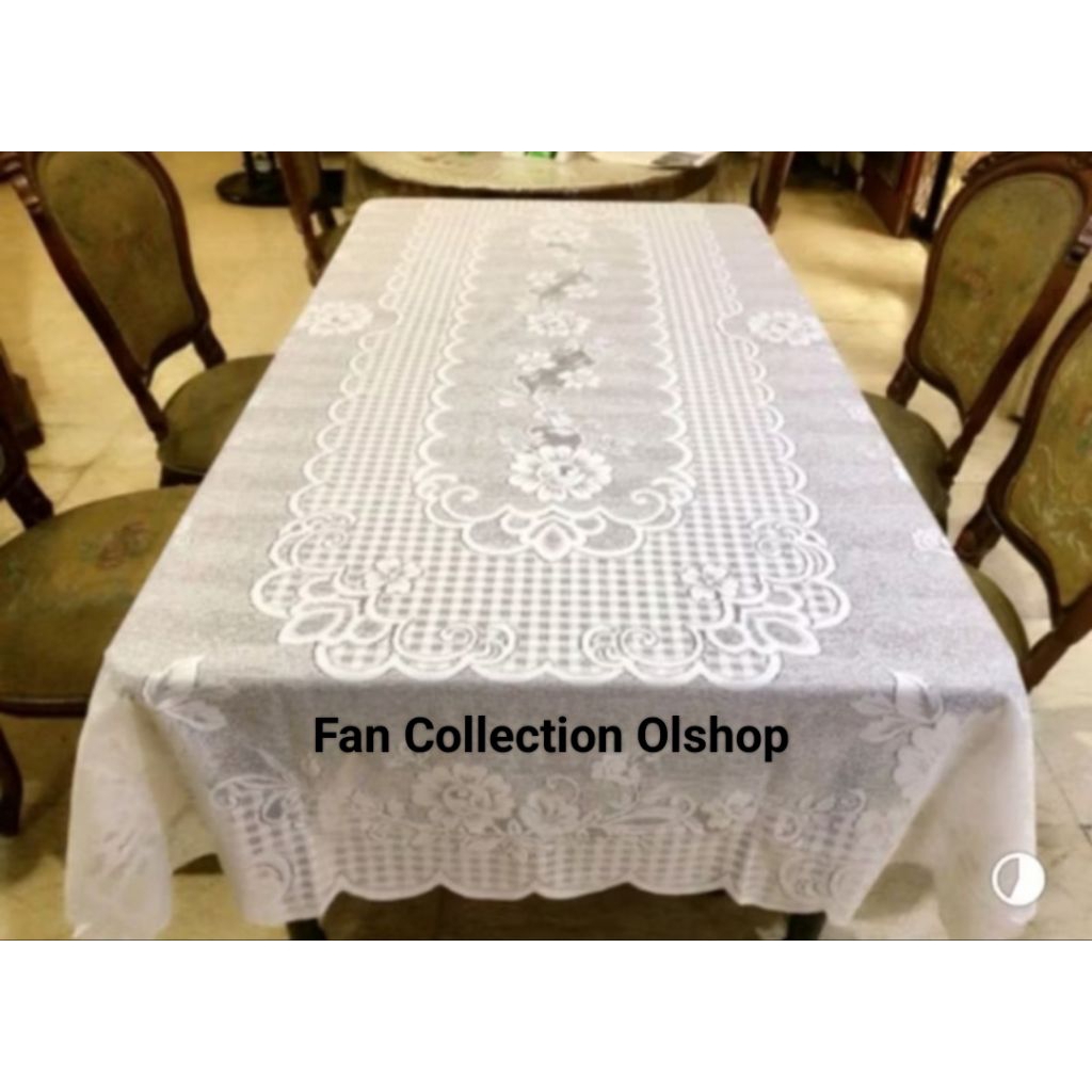 TAPLAK MEJA MAKAN KAIN PERSEGI PUTIH MEJA PRASMANAN EMBOSS TIMBUL PREMIUM MEWAH