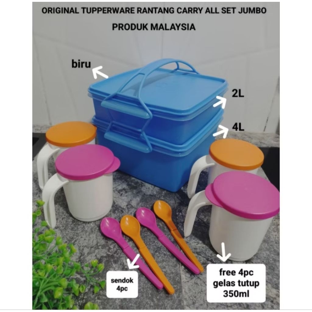 ORIGINAL TUPPERWARE RANTANG DOUBLE SWEET 4 TINGKAT/ RANTANG JUMBO/CTG REGTANGULAR 4TINGKAT/RANTANG C