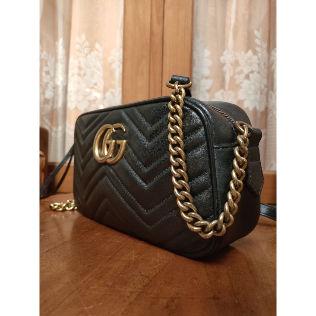 Preloved tas selempang wanita, bahan kulit, GUCC1Marmont Camera bag