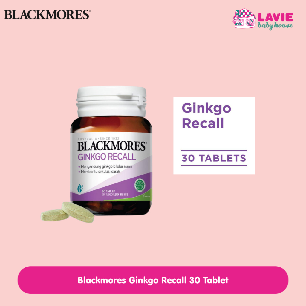 BLACKMORES Ginkgo Recall 30 Tablet – Suplemen Daya Ingat & Konsentrasi | Ekstrak Ginkgo Biloba - Lav