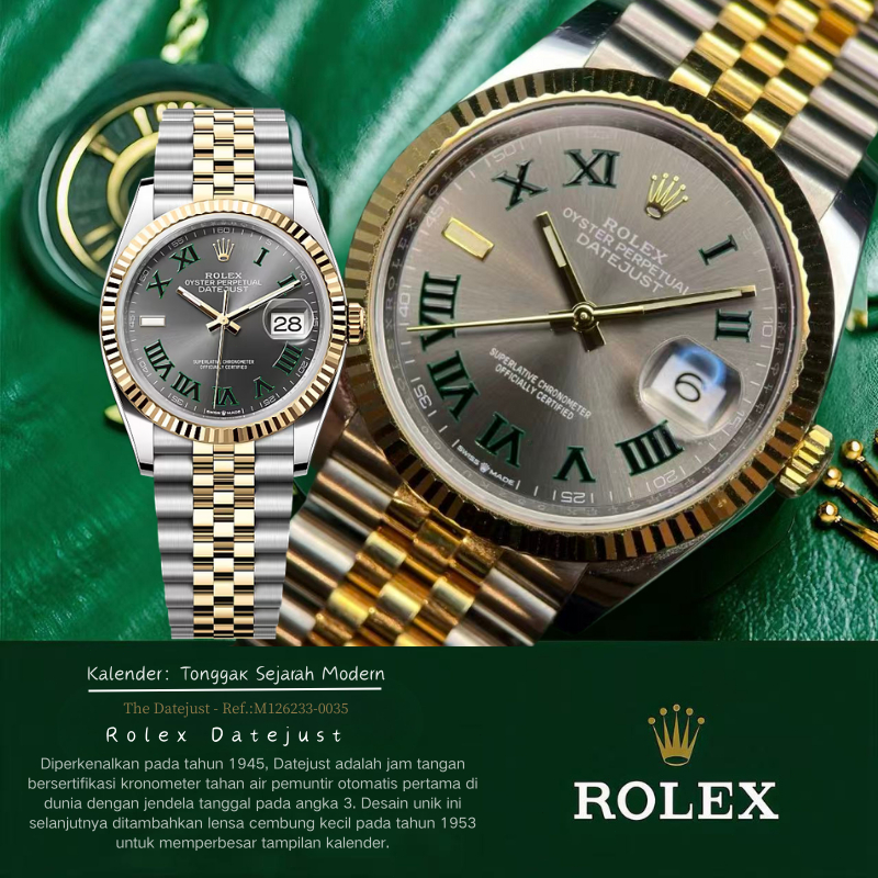 (100% Rolex Asli) Cash on Delivery Rolex Baru Termasuk Kotak Oyster Perpetual Datejust 36mm Cocok un