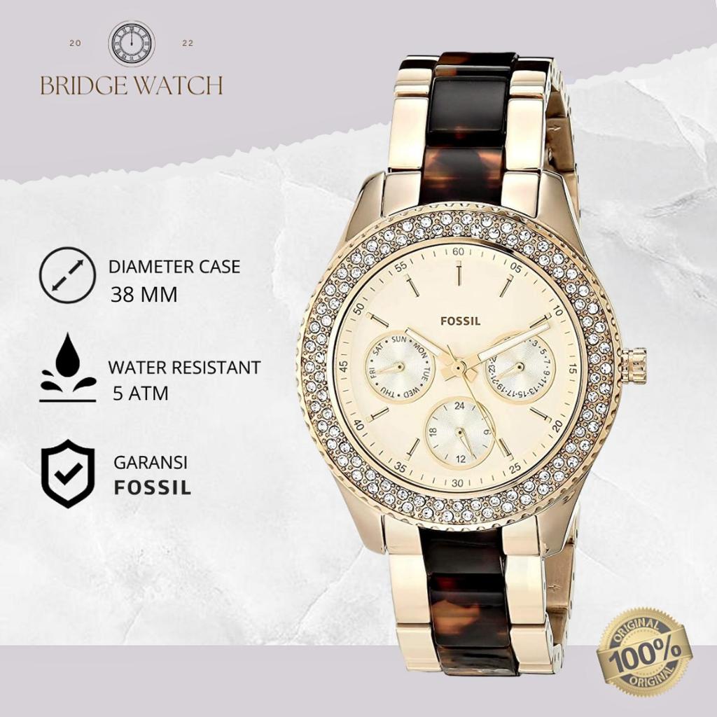 Jam Tangan Wanita Fossil Stella ES4756 Chronograph Stainless Steel Mewah Original
