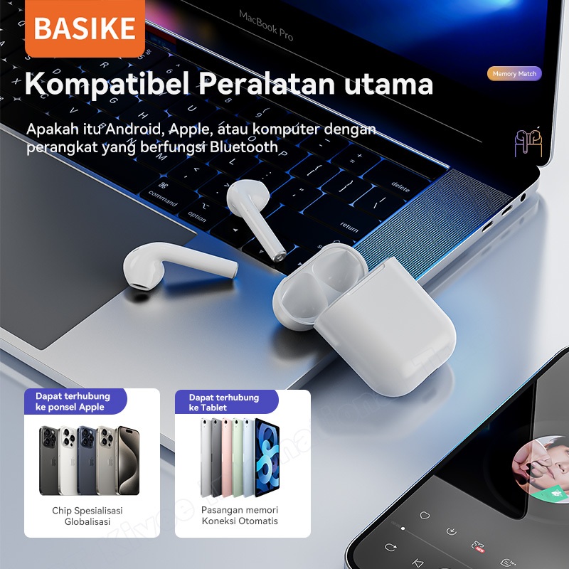 NEW BASIKE Headset TWS Bluetooth 5.0 TW90 Bass Kuat Panggilan Noise Reduction Kasus Pengisian