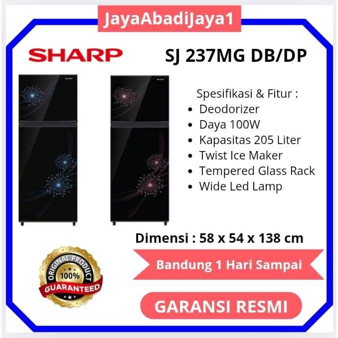 kulkas 2 pintu Sharp sjx237 mg sjx 237 warna pink atau biru 187 L