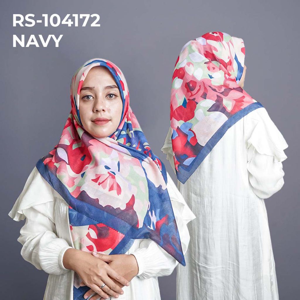 RS-104172 NAVY Hijab Jilbab Dennay Scarves Voal Motif Segi Empat Basic Laser Cut
