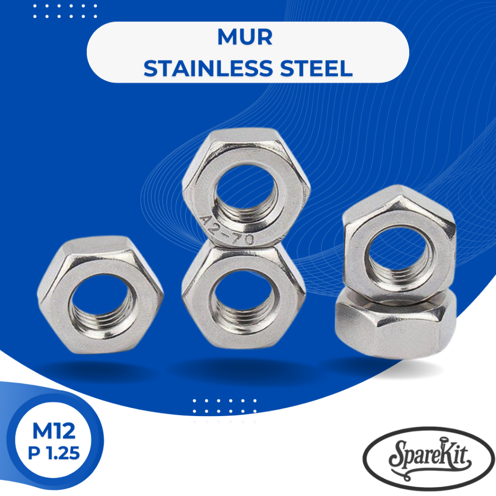 MUR M12 P1.25 STAINLESS STEEL 304 - KUNCI 19 DRAT HALUS