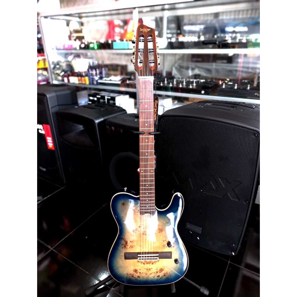 SQOE Spain SEGD-600 Nylon Electric Guitar with Piezo in Aurora Blue