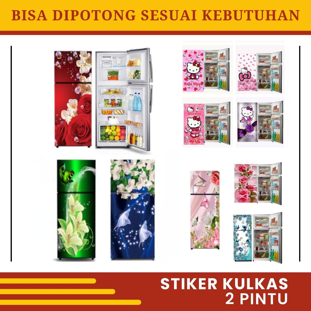 Wallpaper Sticker Kulkas 2 Pintu Stiker Kulkas 2 Pintu Hello Kitty Walpaper Kulkas Motif Bunga