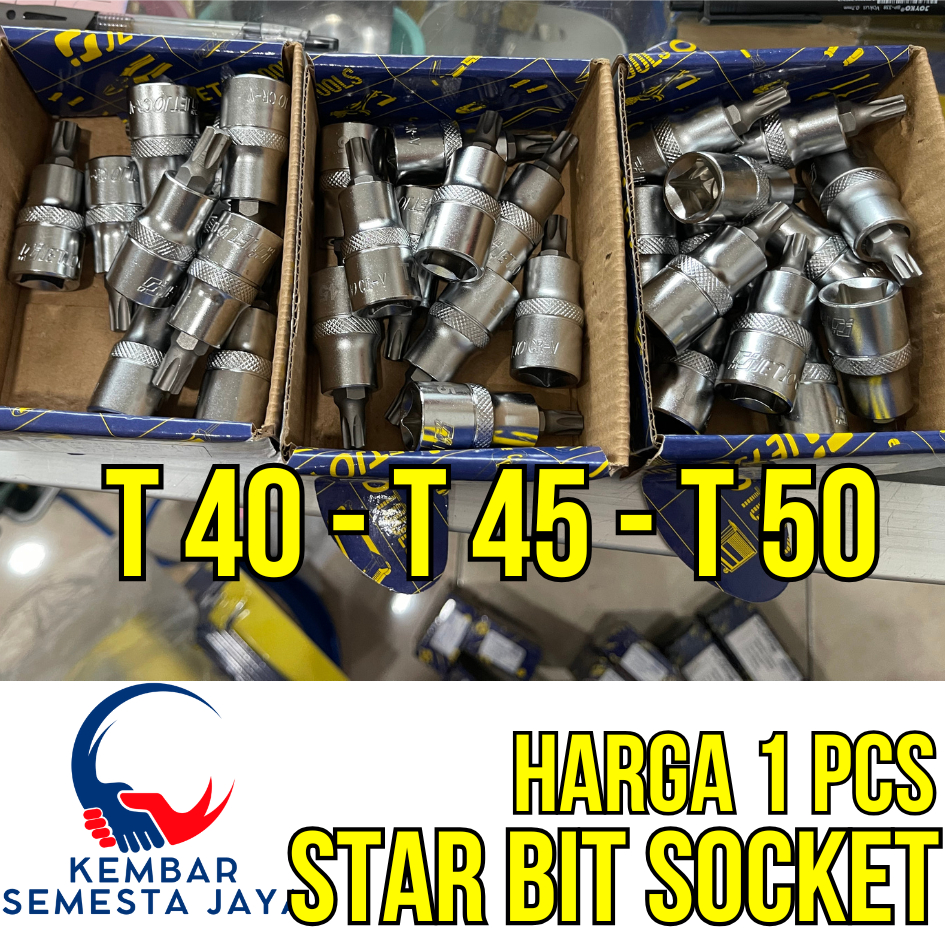 JETJO STARBIT STAR BIT SOCKET Mata Sock T40 T45 T50  DR 1/2" Star Torx Soket Bit Sok Bintang 201757 